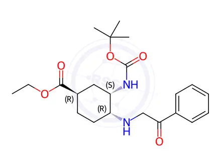 Chemical structure of Ethyl (1R,3S,4R)-4-(((benzyloxy)carbonyl)amino)-3-((tert-butoxycarbonyl)amino)cyclohexane-1-carboxylate