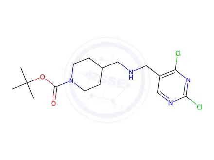 Chemical structure of tert-butyl 4-((((2,4-dichloropyrimidin-5-yl)methyl)amino)methyl)piperidine-1-carboxylate
