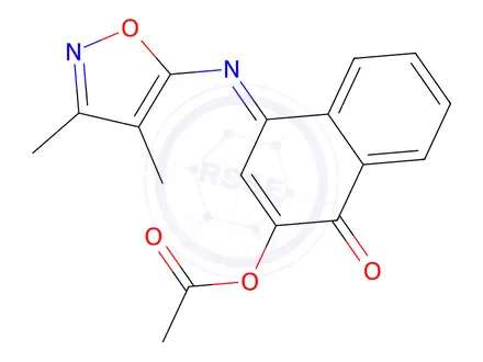 Chemical structure of 2-acetyl-N-(3,4-dimethyl-5-isoxazolyl)-1,4-naphthoquinone imine