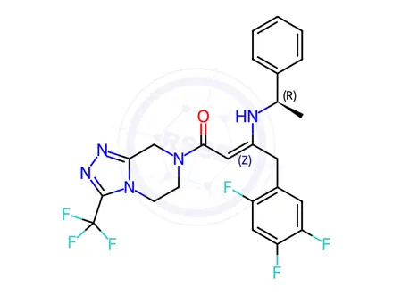Chemical structure of (R,Z)-3-((1-phenylethyl)amino)-1-(3-(trifluoromethyl)-5,6-dihydro-[1,2,4]triazolo[4,3-a]pyrazin-7(8H)-yl)-4-(2,4,5-trifluorophenyl)but-2-en-1-one