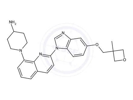 Chemical structure of 1-(2-(5-((3-Methyloxetan-3-yl)methoxy)-1H-benzo[d]imidazol-1-yl)quinolin-8-yl)piperidin-4-amine benzenesulfonate