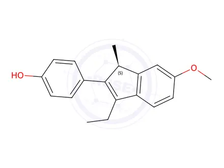 Chemical structure of (S)-4-(3-Ethyl-6-methoxy-1-methyl-1H-inden-2-yl)-phenol