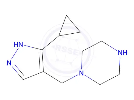 Chemical structure of 1-((5-cyclopropyl-1h-pyrazol-4-yl)methyl)piperazine