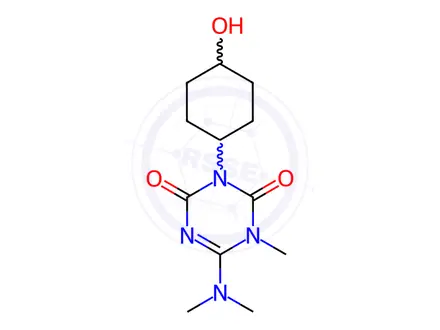 Chemical structure of 1,3,5-Triazine-2,4(1H,3H)-dione, 6-(dimethylamino)-3-(4-hydroxycyclohexyl)-1-methyl-