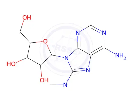 Chemical structure of (2R,3R,4S,5R)-2-(6-Amino-8-(dimethylamino)-9H-purin-9-yl)-5-(hydroxymethyl)tetrahydrofuran-3,4-diol