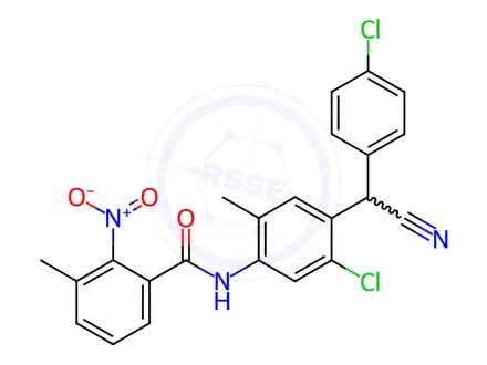 Chemical structure of N-(5-chloro-4-((4-chlorophenyl)(cyano)methyl)-2-methylphenyl)-3-methyl-2-nitrobenzamide