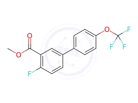 Chemical structure of 4-FLuoro-4'-(trifluoromethoxy)biphenyl-3-carboxylic acid methyl ester