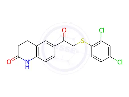 Chemical structure of 6-[2-(2,4-dichlorophenyl)sulfanylacetyl]-3,4-dihydro-1H-quinolin-2-one