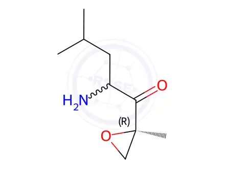Chemical structure of (2R)-2-Amino-4-methyl-1-[(2R)-2-methyl-2-oxiranyl]-1-pentanone