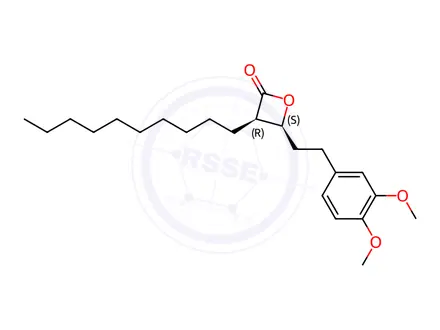 Chemical structure of 2-Oxetanone, 3-decyl-4-[2-(3,4-dimethoxyphenyl)ethyl]-, (3R,4S)-