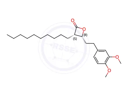 Chemical structure of 2-Oxetanone, 3-decyl-4-[2-(3,4-dimethoxyphenyl)ethyl]-, (3S,4R)-