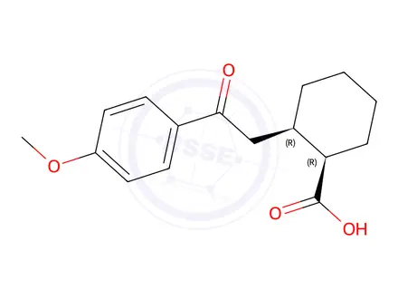 Chemical structure of (1R,2R)-2-(2-(4-methoxyphenyl)-2-oxoethyl)cyclohexane-1-carboxylic acid