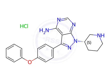 Chemical structure of (S)-3-(4-phenoxyphenyl)-1-(piperidin-3-yl)-1H-pyrazolo[3,4-d]pyrimidin-4-amine