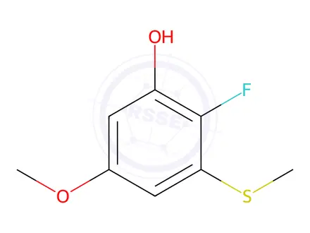 Chemical structure of 2-fluoro-5-methoxy-3-(methylthio)phenol
