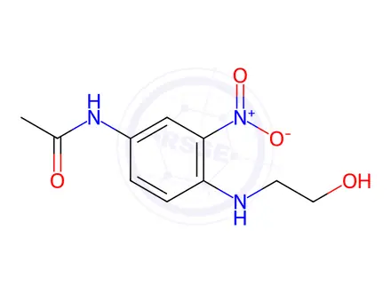 Chemical structure of N-{[4-(2-Hydroxyethyl)amino]-3-nitrophenyl}acetamide, 2-[(4-Acetamido-2-nitrophenyl)amino]ethan-1-ol, 5-Acetamido-2-[(2-hydroxyethyl)amino]nitrobenzene