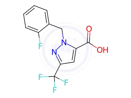Chemical structure of 1-(2-fluorobenzyl)-3-(trifluoromethyl)-1H-pyrazole-5-carboxylic acid