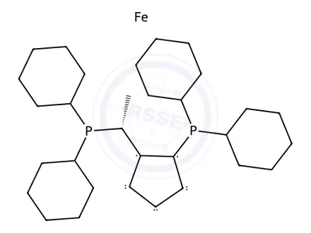 Chemical structure of Chloro(4-cyanophenyl){(R)-1-[(S)-2-(dicyclohexylphosphino)ferrocenyl]ethyl (dicyclohexylphosphine)}nickel(II)