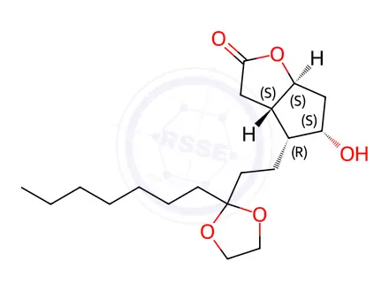 Chemical structure of (3aR,4R,5R,6aS)-4-[3-(Ethyleneketal)decanyl]hexahydro-5-hydroxy-2H-cyclopenta[b]furan-2-one