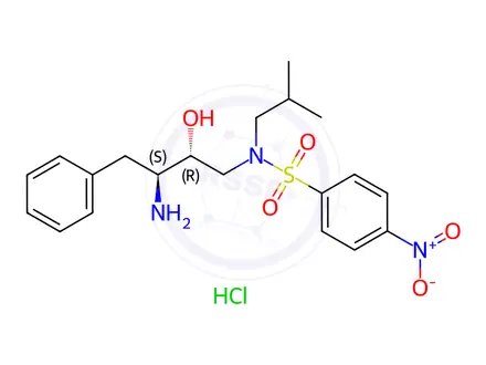 Chemical structure of N-((2R,3S)-3-Amino-2-hydroxy-4-phenylbutyl)-n-isobutyl-4-nitrobenzene-1-sulfonamide Hydrochloride