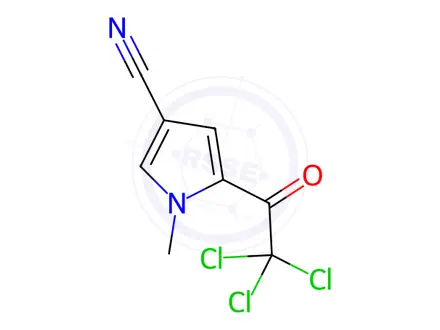 Chemical structure of 1-methyl-5-(trichloroacetyl)-1H-pyrrole-3-carbonitrile