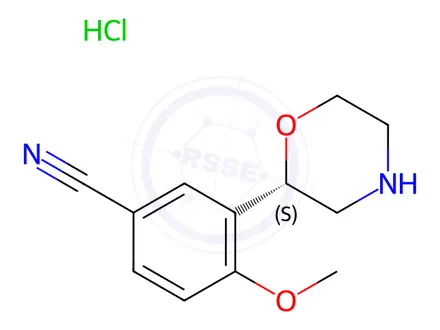 Chemical structure of 4-Methoxy-3-(2S)-2-morpholinyl-benzonitrile Hydrochloride