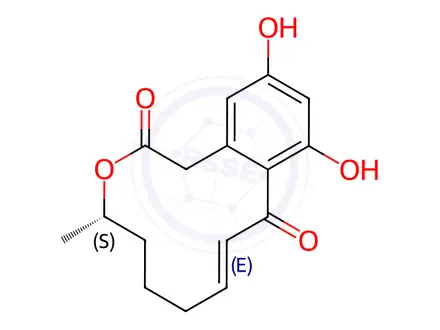 Chemical structure of [S-(E)]-4,5,6,7-Tetrahydro-11,13-dihydroxy-4-methyl-2H-3-benzoxacyclododecin-2,10(1H)-dione