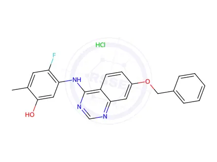 Chemical structure of 5-((7-BENZYLOXYQUINAZOLIN-4-YL)AMINO)-4-FLUORO-2-METHYLPHENOL HYDROCHLORIDE