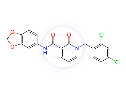 Chemical structure of N-(2H-1,3-Benzodioxol-5-yl)-1-[(2,4-dichlorophenyl)methyl]-2-oxo-1,2-dihydropyridine-3-carboxamide