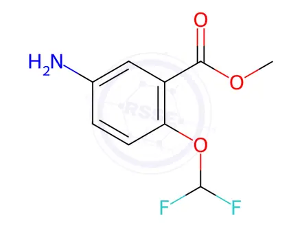 Chemical structure of Benzoic acid, 5-amino-2-(difluoromethoxy)-, methyl ester
