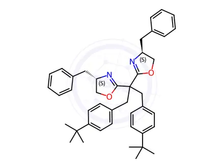 Chemical structure of (4S,4'S)-2,2'-(1,3-Bis(4-(tert-butyl)phenyl)propane-2,2-diyl)bis(4-benzyl-4,5-dihydrooxazole)
