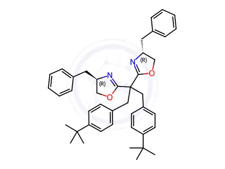 Chemical structure of Oxazole, 2,2'-[2-[4-(1,1-dimethylethyl)phenyl]-1-[[4-(1,1-dimethylethyl)phenyl]methyl]ethylidene]bis[4,5-dihydro-4-(phenylmethyl)-, (4R,4'R)-