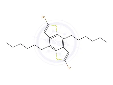Chemical structure of 2,6-Dibromo-4,8-bis(hexyloxy)-benzo[1,2-b:4,5-b']dithiophene
