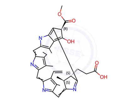 Chemical structure of potassium [3S-(3alpha,4beta,21beta)]-[14-ethyl-21-(methoxycarbonyl)-4,8,13,18-tetramethyl-20-oxo-9-vinylphorbine-3-propionato(3-)-N23,N24,N25,N26]cuprate(1-)