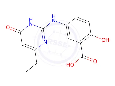 Chemical structure of 5-((4-Ethyl-6-oxo-1,6-dihydropyrimidin-2-yl)amino)-2-hydroxybenzoic acid