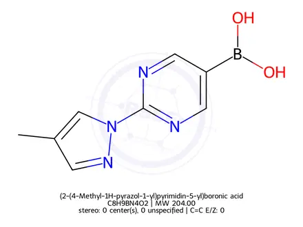 Chemical structure of (2-(4-Methyl-1H-pyrazol-1-yl)pyrimidin-5-yl)boronic acid