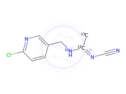 Chemical structure of Acetamiprid-𝑁-desmethyl (acetimidamide-¹³C₂, 99%; amine-¹⁵N, 98%)