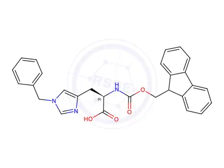 Chemical structure of FMOC-D-HIS(BZL)-OH