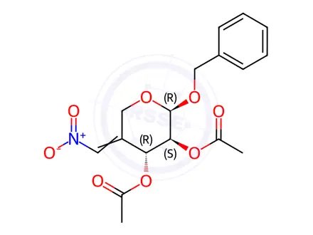 Chemical structure of Benzyl 2,3-Di-O-acetyl-4-deoxy-4-C-nitromethylene--D-arabinopyranoside