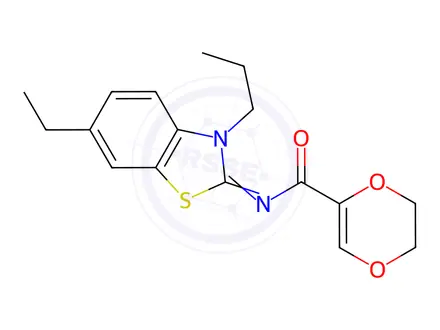 Chemical structure of N-(6-Ethyl-3-propylbenzo[d]thiazol-2(3H)-ylidene)-5,6-dihydro-1,4-dioxine-2-carboxamide