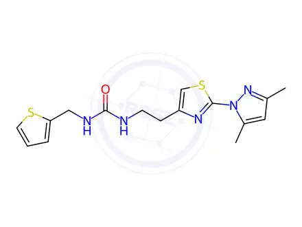 Chemical structure of 1-(2-(2-(3,5-Dimethyl-1H-pyrazol-1-yl)thiazol-4-yl)ethyl)-3-(thiophen-2-ylmethyl)urea