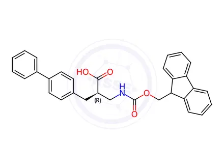 Chemical structure of Fmoc-(R)-3-amino-2-([1,1'-biphenyl]-4-ylmethyl)propanoicacid