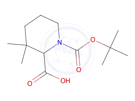 Chemical structure of 1-[(tert-Butoxy)carbonyl]-3,3-dimethylpiperidine-2-carboxylic Acid
