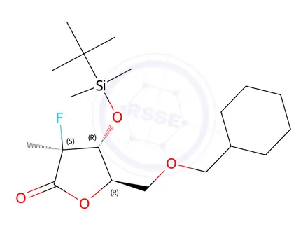 Chemical structure of (3S,4R,5R)-5-(benzyloxymethyl)-4-[tert-butyl(dimethyl)silyl]oxy-3-fluoro-3-methyl-tetrahydrofuran-2-one