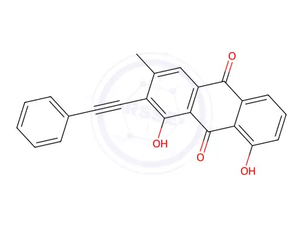 Chemical structure of 1,8-Dihydroxy-3-methyl-2-(phenylethynyl)anthracene-9,10-dione