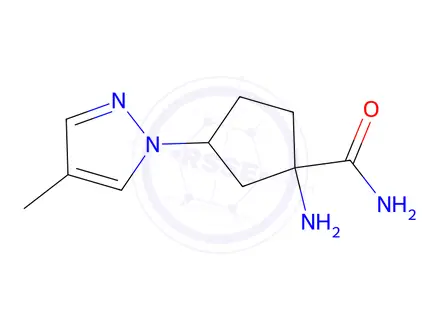 Chemical structure of 1-Amino-3-(4-methyl-1h-pyrazol-1-yl)cyclopentane-1-carboxamide