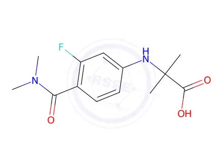 Chemical structure of 2-((4-(dimethylcarbamoyl)-3-fluorophenyl)amino)-2-methylpropanoic acid