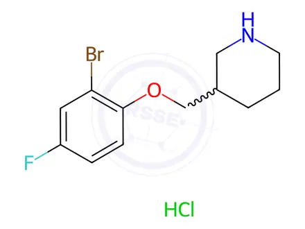 Chemical structure of 3-[(2-Bromo-4-fluorophenoxy)methyl]piperidine hydrochloride