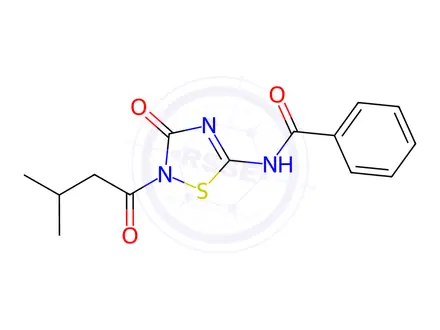 Chemical structure of N-(2-(3-methylbutanoyl)-3-oxo-2,3-dihydro-1,2,4-thiadiazol-5-yl)benzamide