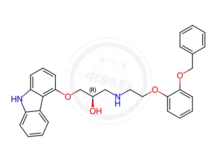 Chemical structure of (R)-(+)-2'-O-Benzyloxy-2-O-desmethylcarvedilol