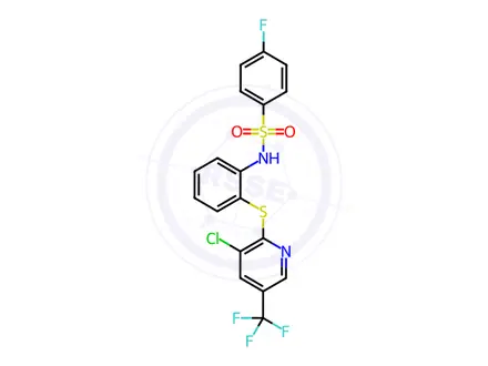 Chemical structure of N-(2-((3-chloro-5-(trifluoromethyl)pyridin-2-yl)thio)phenyl)-4-fluorobenzenesulfonamide